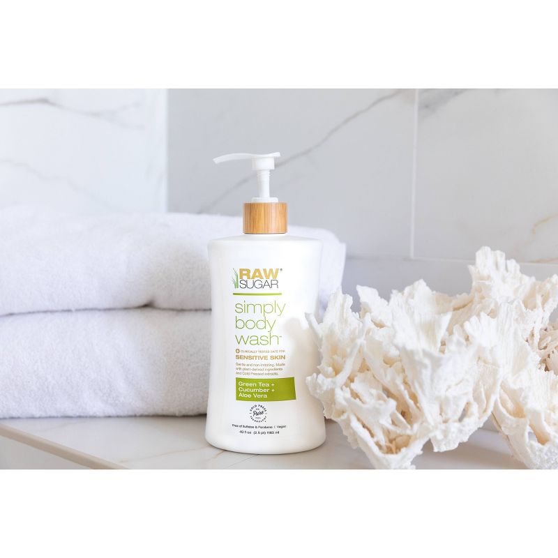 Raw Sugar Green Tea + Cucumber + Aloe Vera Sensitive Skin Simply Body Wash - 40 fl oz
