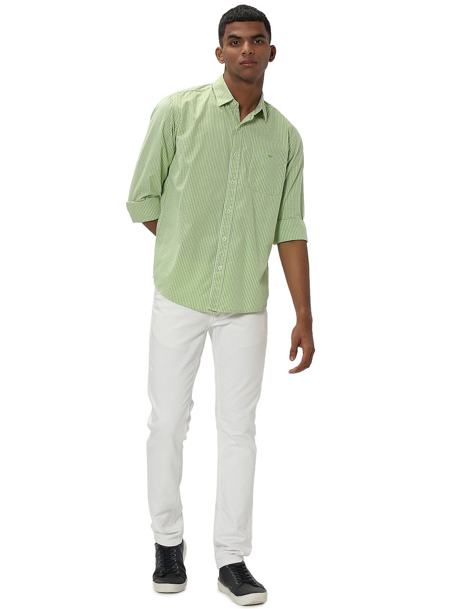 Mufti Green Slim Fit Check Cotton Shirt