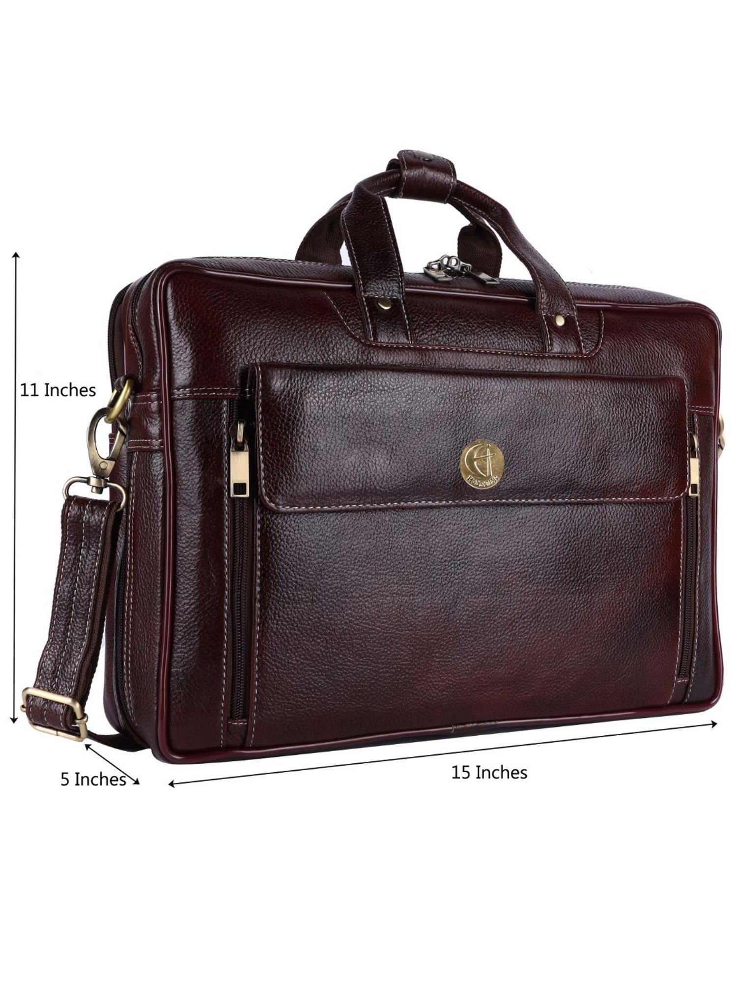 HiLEDER 100% Pure Genuine Leather  Spacious Briefcase Laptop Messenger Travel Office Bag, Brown