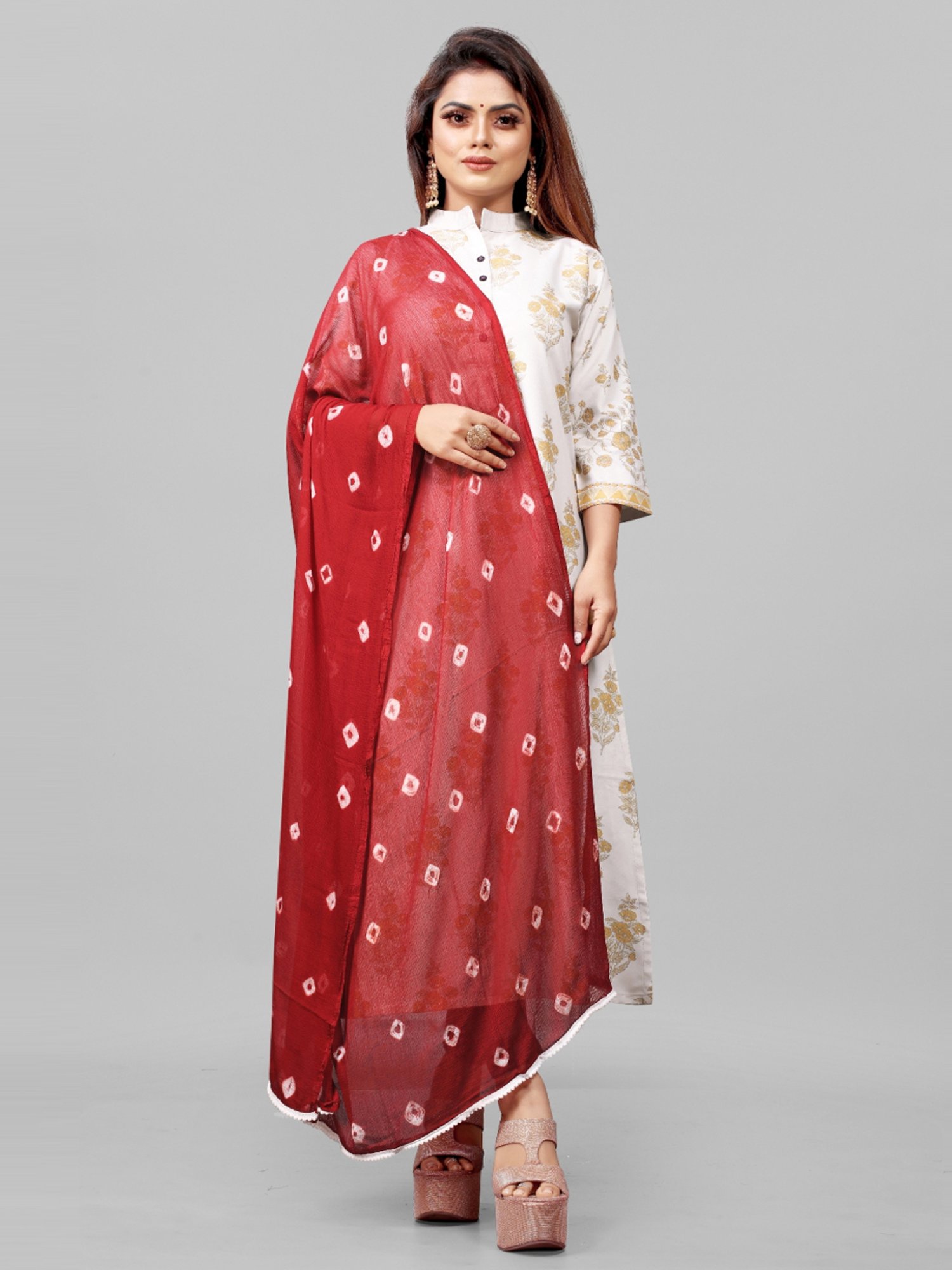 APNISHA Maroon Printed Dupatta