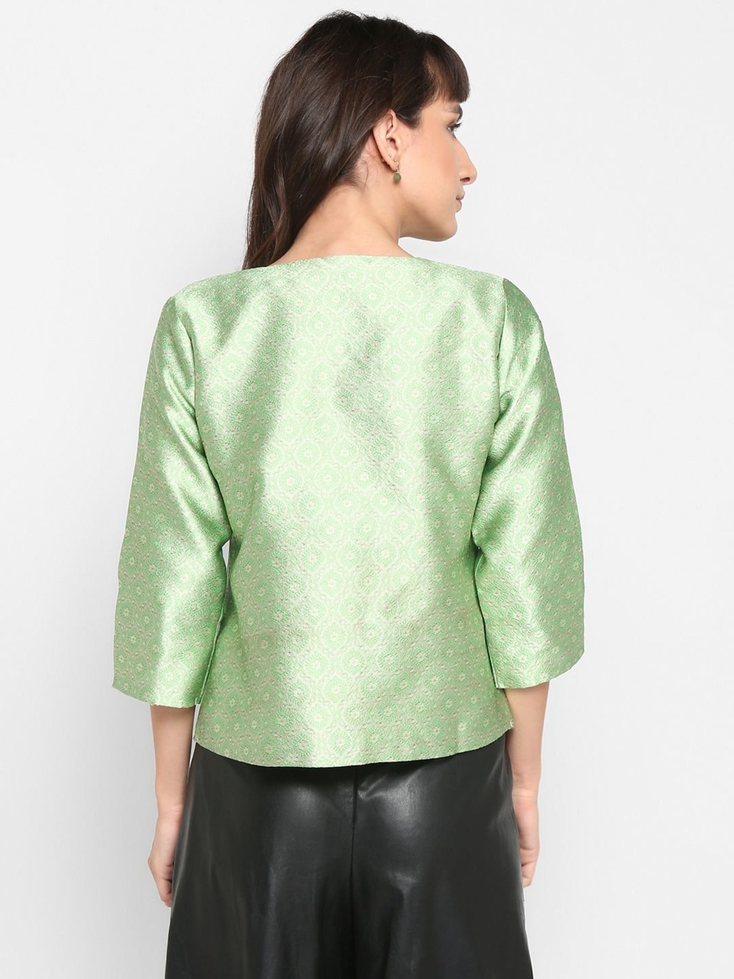 Hangup Green Jacquard Pattern Shrug