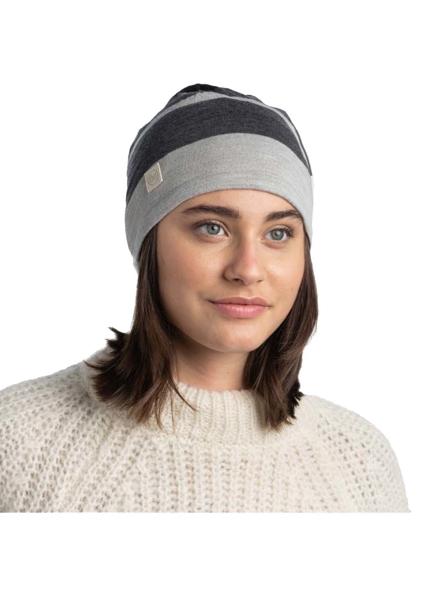 BUFF Merino Move Grey & Black Striped Beanies