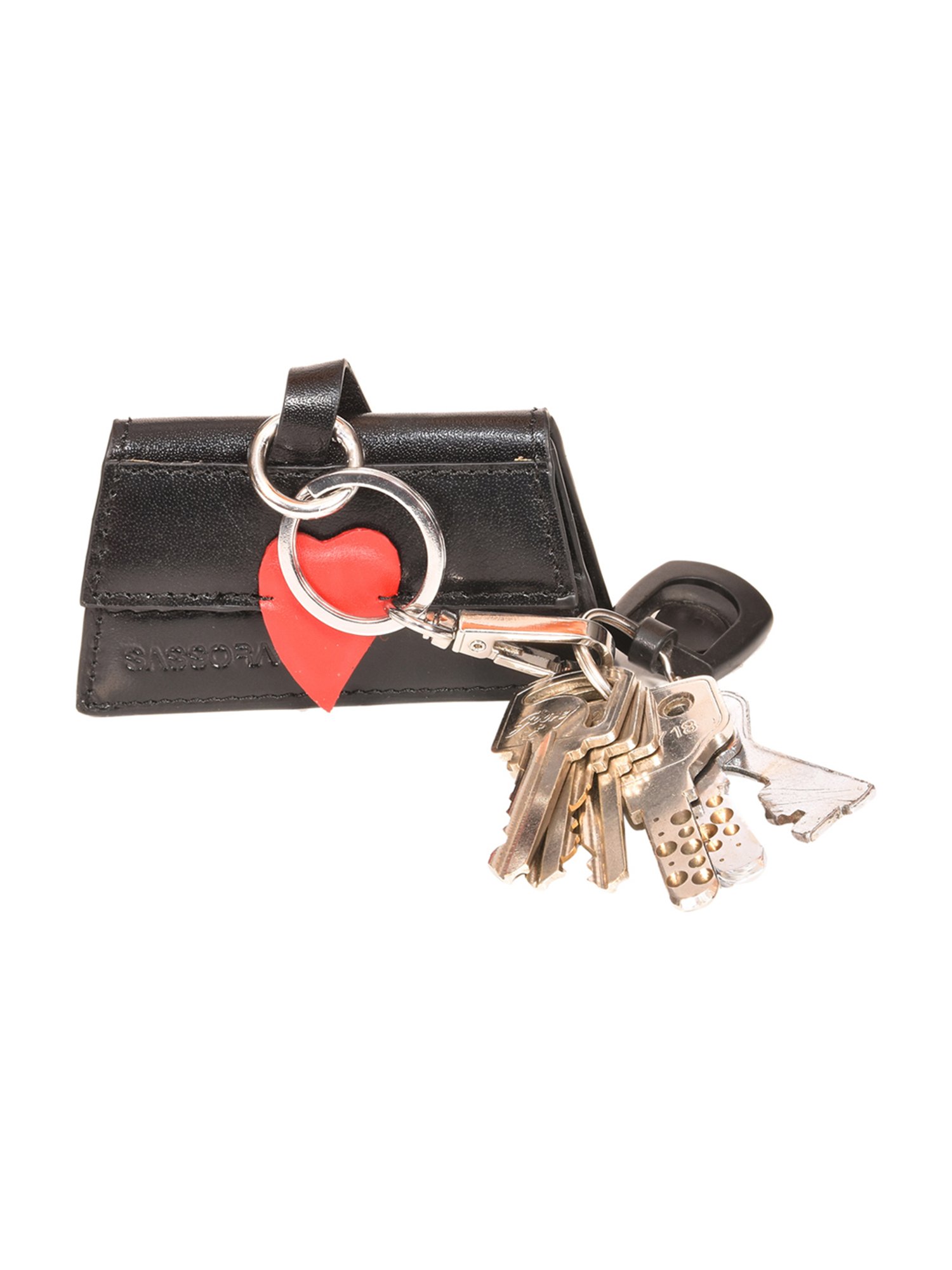 SASSORA Aria Black & Red Leather Small Key Case