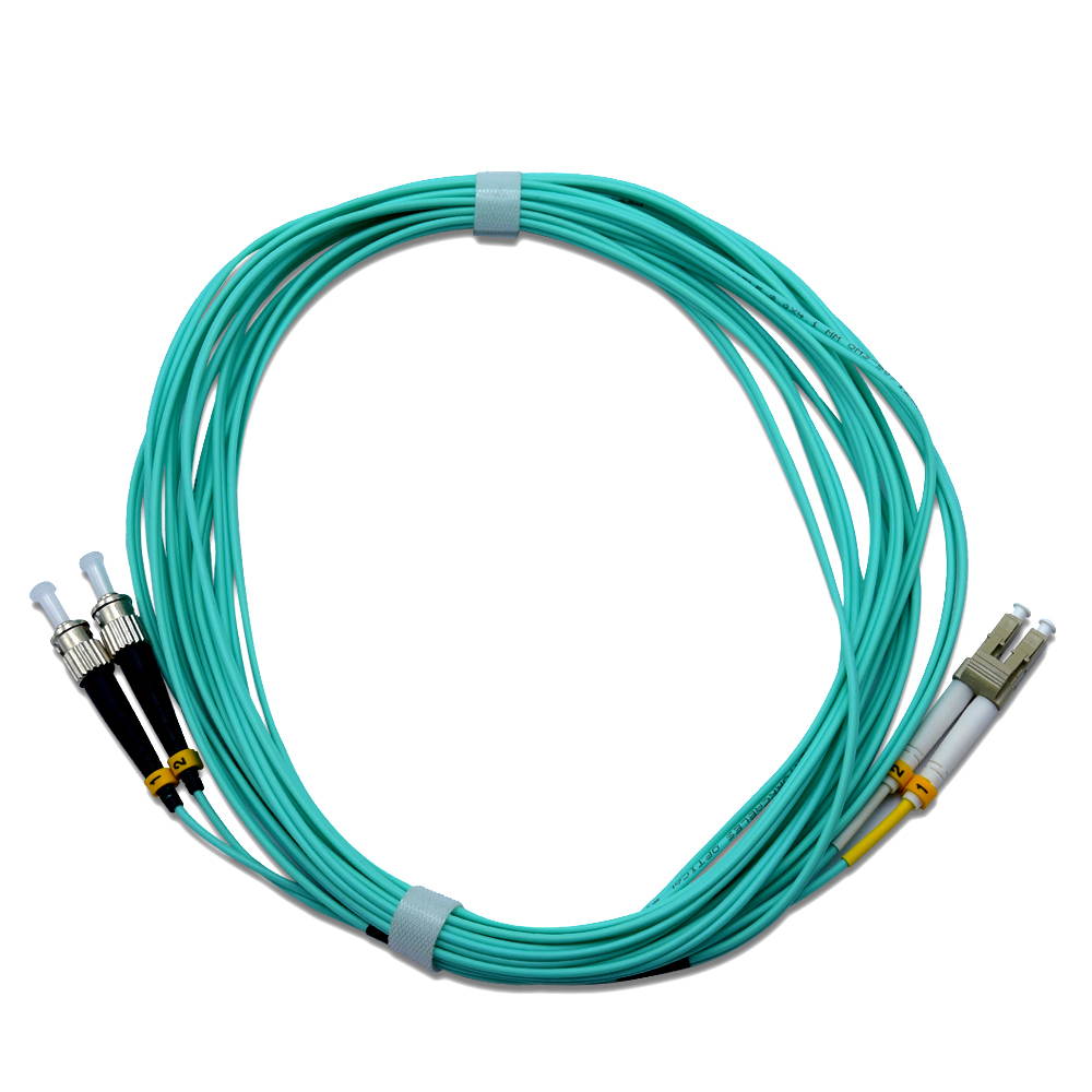 LC to ST OM4 Fiber Patch Cable Multimode Duplex - 1m (3.28ft) - 50/125 100Gb Aqua LC ST