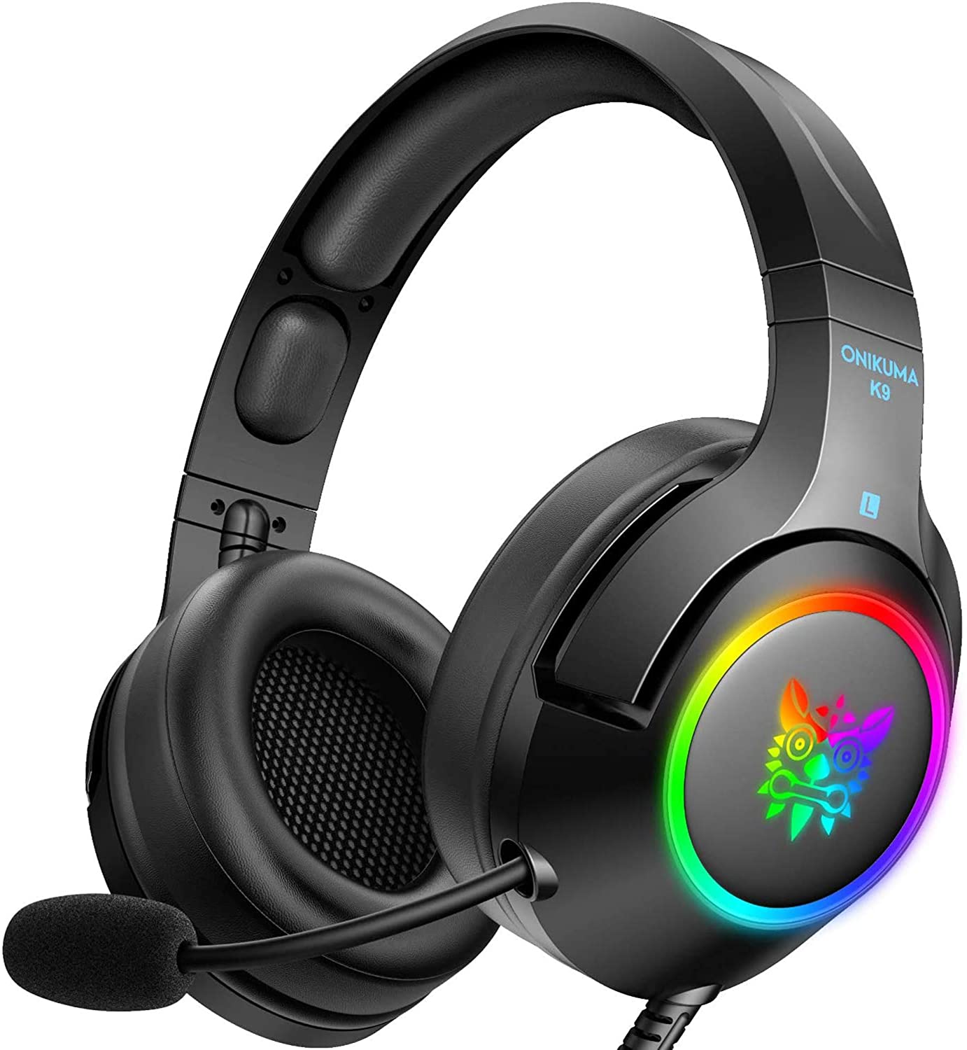 ONIKUMA RGB Gaming Headset ,3.5mm Stereo Wired Over Ear Gaming Headphone with Mic, Noise Cancelling & Volume Control, Colourful RGB Light Gaming Headset for New Xbox One/PC/Mac/PS4/Table/Phone