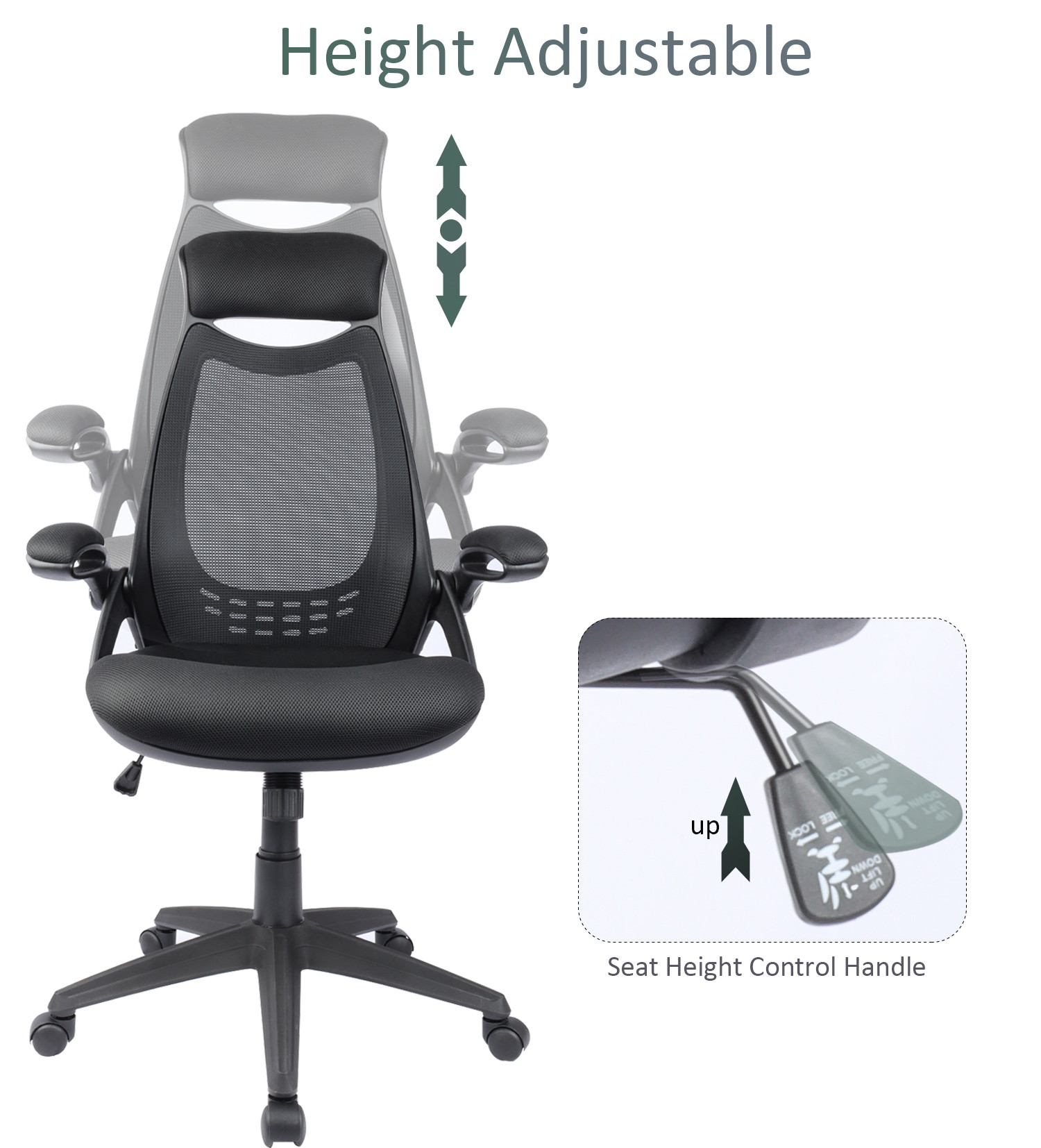 Big and Tall Office Chair Task Desk Chair Mesh Computer Chair Clearance with Headrest and Flip-up Arms, Ergonomic Swivel High-Back Executive Chair, Rocking, Height Adjustable(Black)