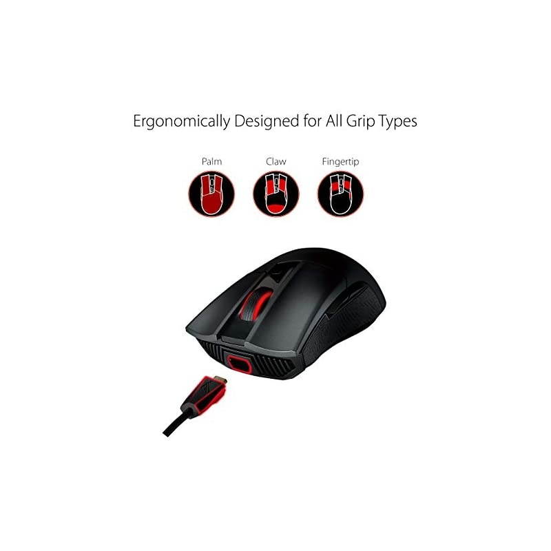 Wireless Optical Gaming Mouse for PC ROG Gladius II | RightHand Grip | 12000 DPI Optical Sensor 400 IPS Omron Switches | 6 Programmable Buttons | Aura Sync RGB Lighting ROG Armoury II
