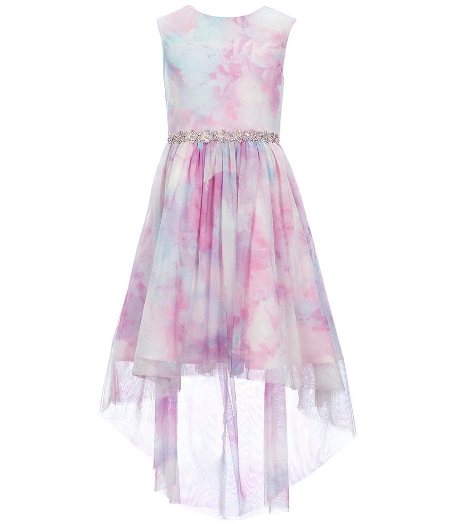 Rare Editions Big Girls 7-16 Illusion Tie-Dye Mesh Hi-Low Dress