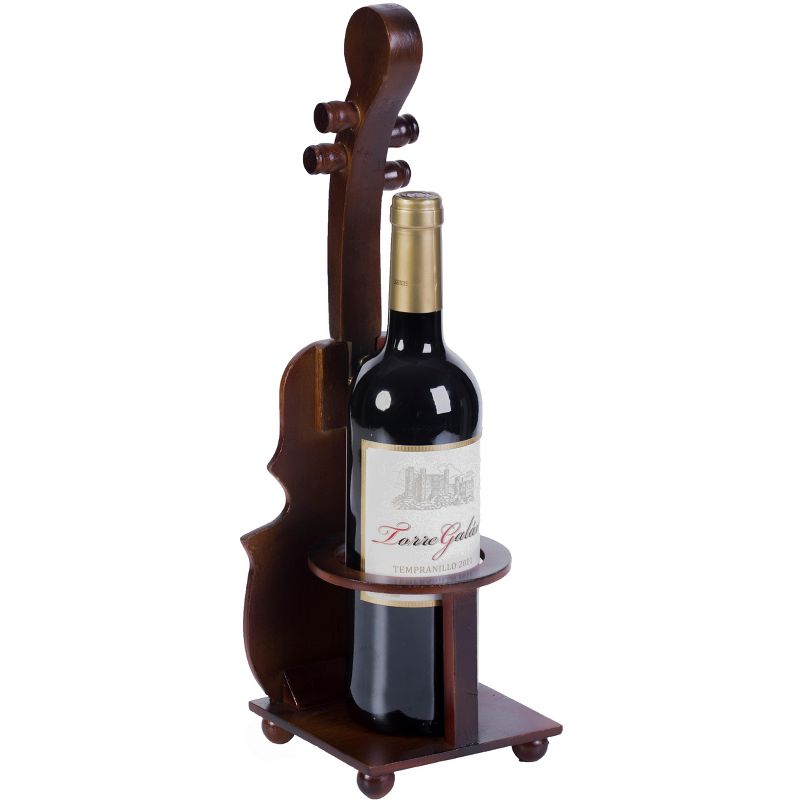 Vintiquewise Brown Violin Cello Shaped Vintage Decorative Single Bottle Wine Holder