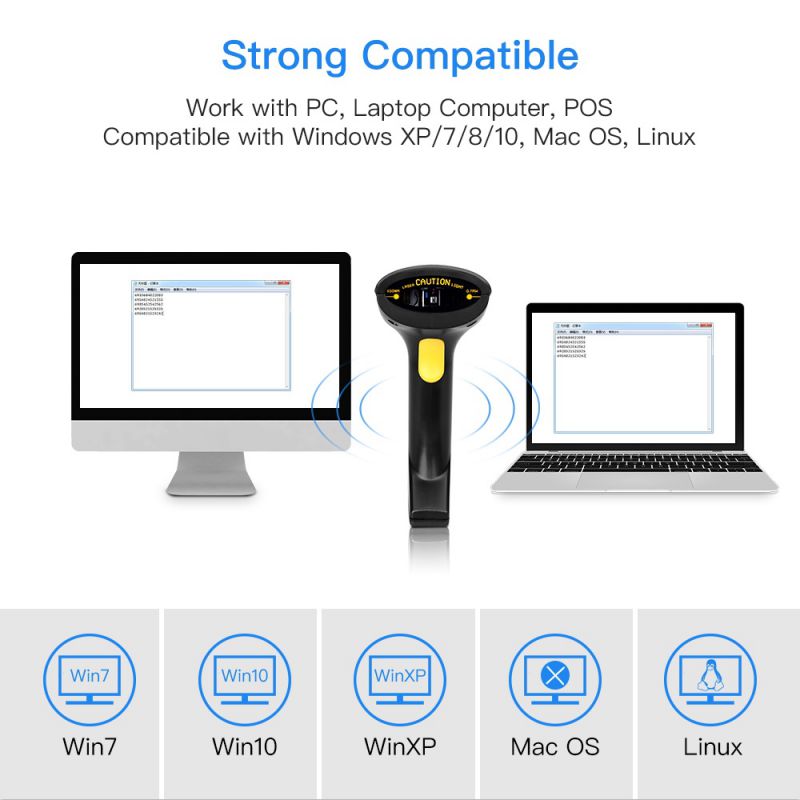 Eyoyo Wireless 1D Barcode Scanner, Handheld 2-in-1 2.4GHz Wireless & USB Wired Connection Barcode Reader 1D Image Scanner with USB Receiver Work with Computer PC POS for Warehouse Supermarket