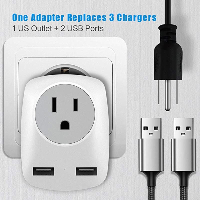 Travel Adapter America to Europe Plug Adapter with 2 USB Ports and 1 US AC Outlet International Travel Adapter for Most EU Countries GermanyFranceItalyGreece Not for UK Type C Plug