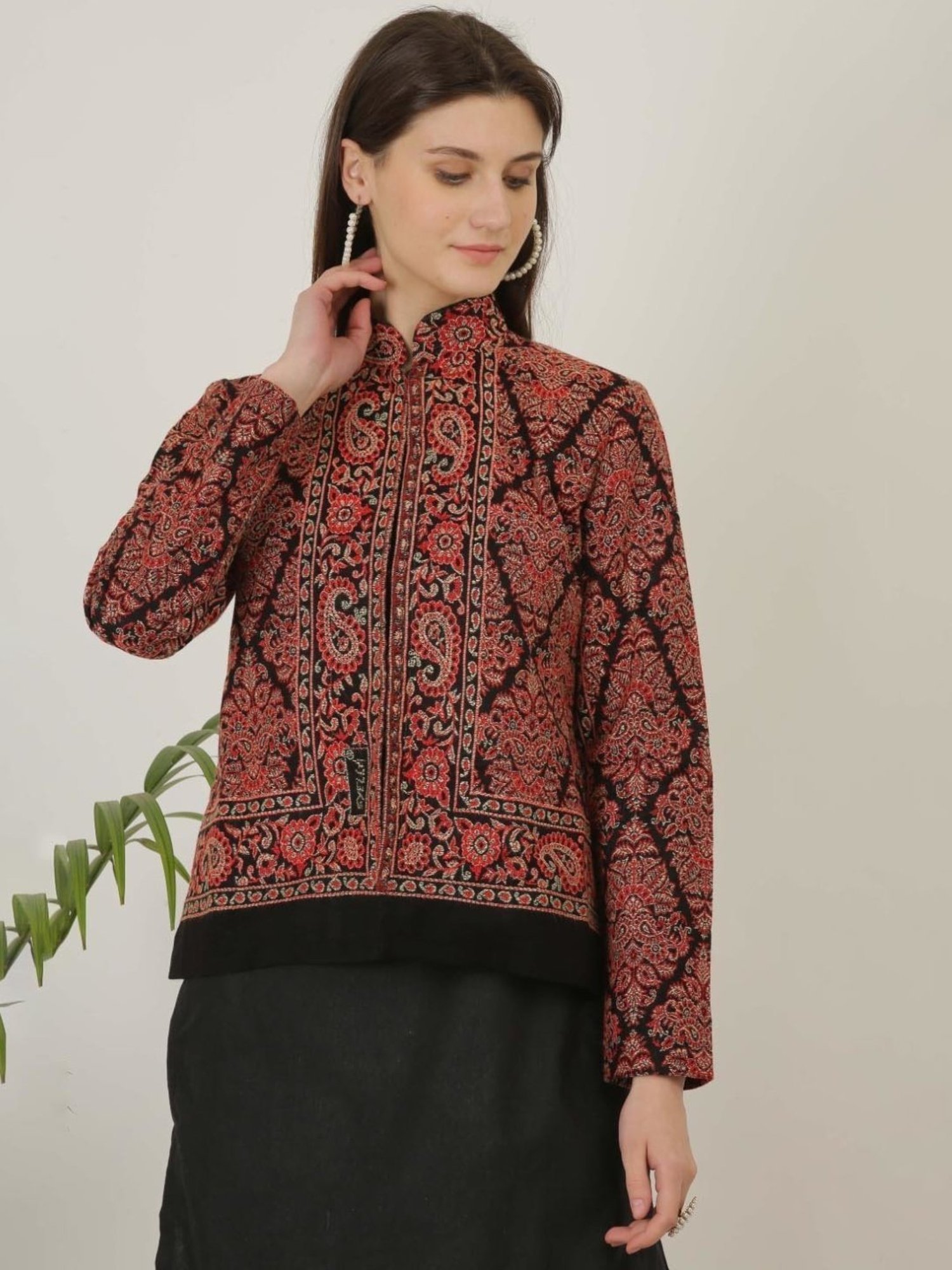 Kaanchie Nanggia Black Wool Self Design Jacket