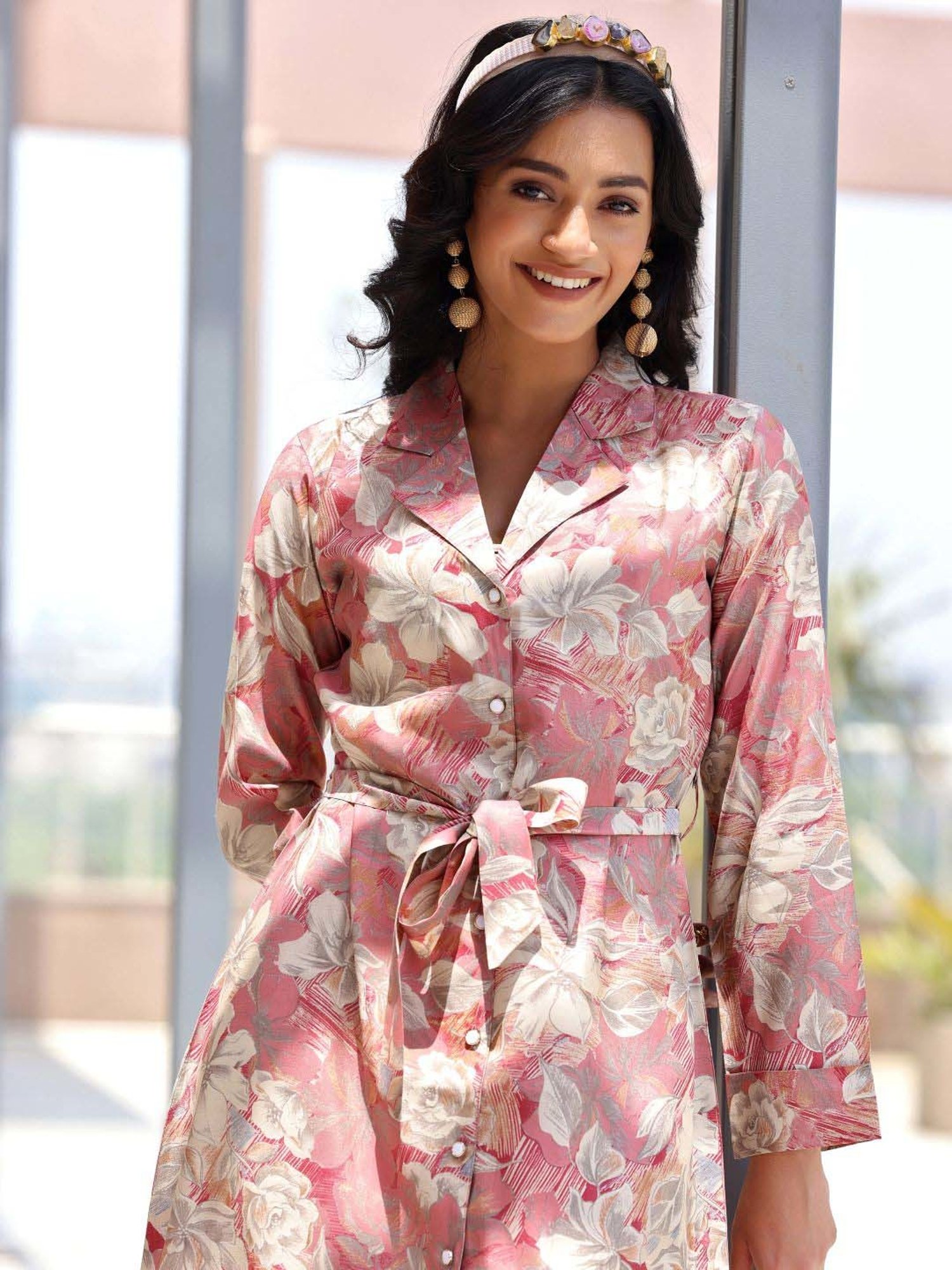 Libas Pink Printed Silk Blend Co-Ords