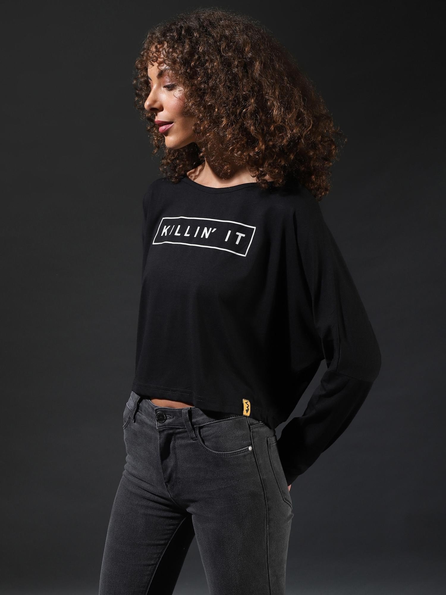 Campus Sutra Black Graphic Print Top