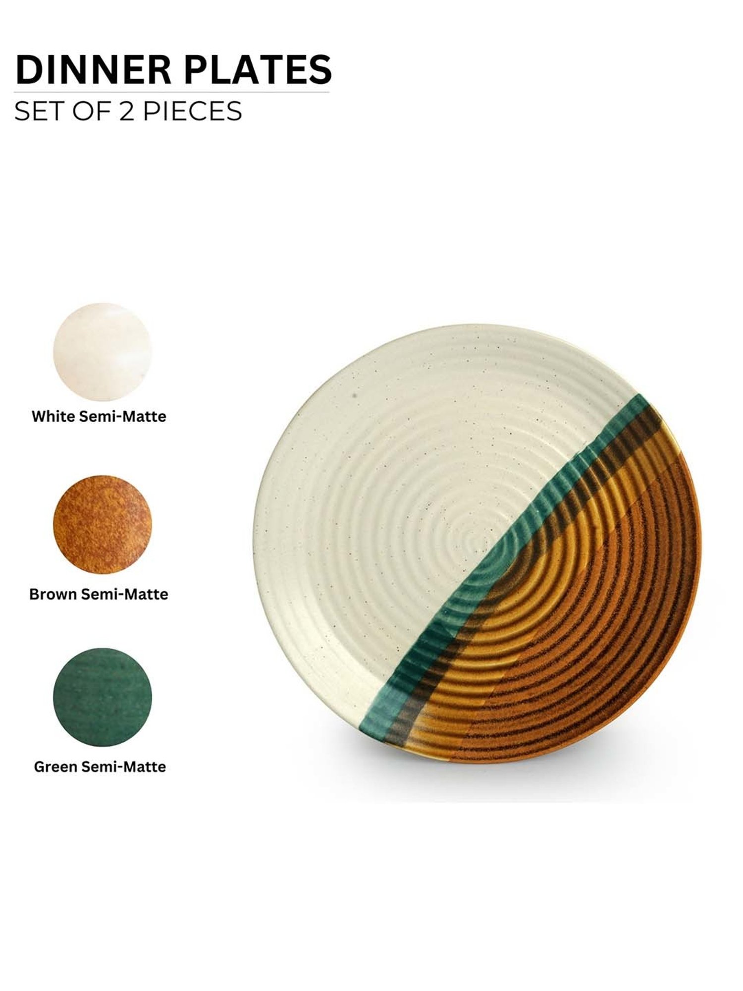 ExclusiveLane Zen Garden Brown & Green Ceramic Hand Glazed Dinner Plates - Set of 2