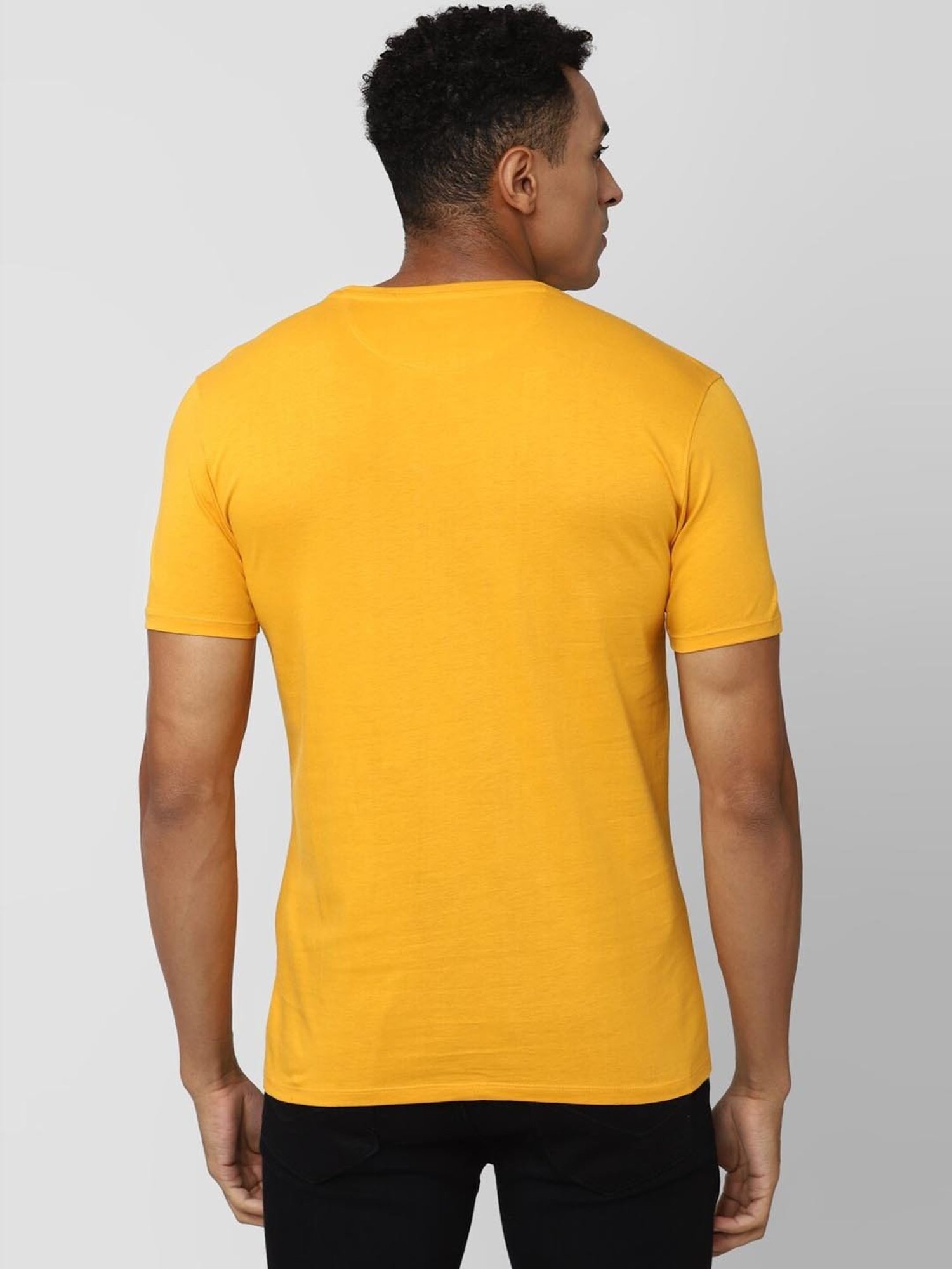 V Dot Yellow Cotton Slim Fit Printed T-Shirt
