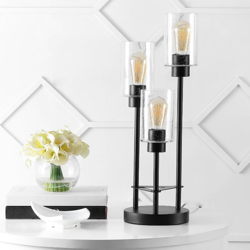 20.5" 3-Light Iron Seeded Glass Axel Table Lamp (Includes LED Light Bulb) Black - JONATHAN Y