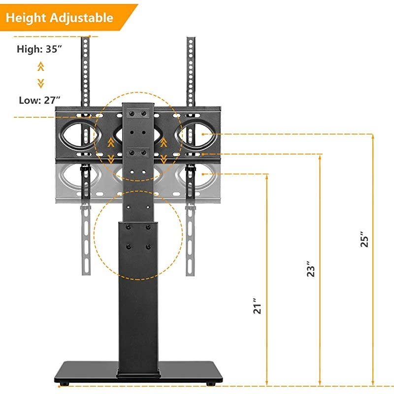 Universal Swivel Tabletop TV Stand with Mount for 37 40 42 47 50 55 60 65 70 inch Flat or Curved Screen TVs with Tempered Glass Base Height AdjustmentVESA 400x400mm
