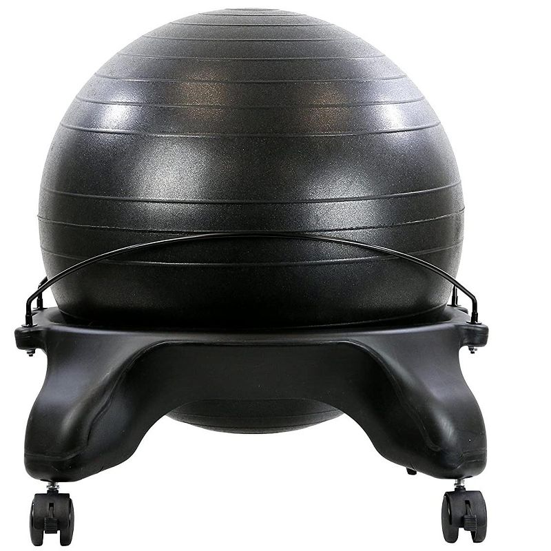 CanDo 30-1796 Backless 22 Inch Plastic Exercise Ball Stool with 4 Locking Caster Wheels for Home Office or Gym, Black