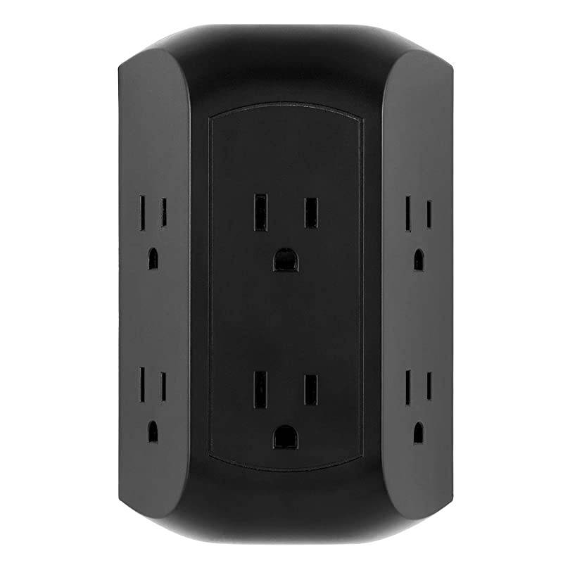UltraPro 6Outlet Sur Protector Adapter Spaced 3Prong Power Strip Wall Tap Charging Station Side Access Black 47822