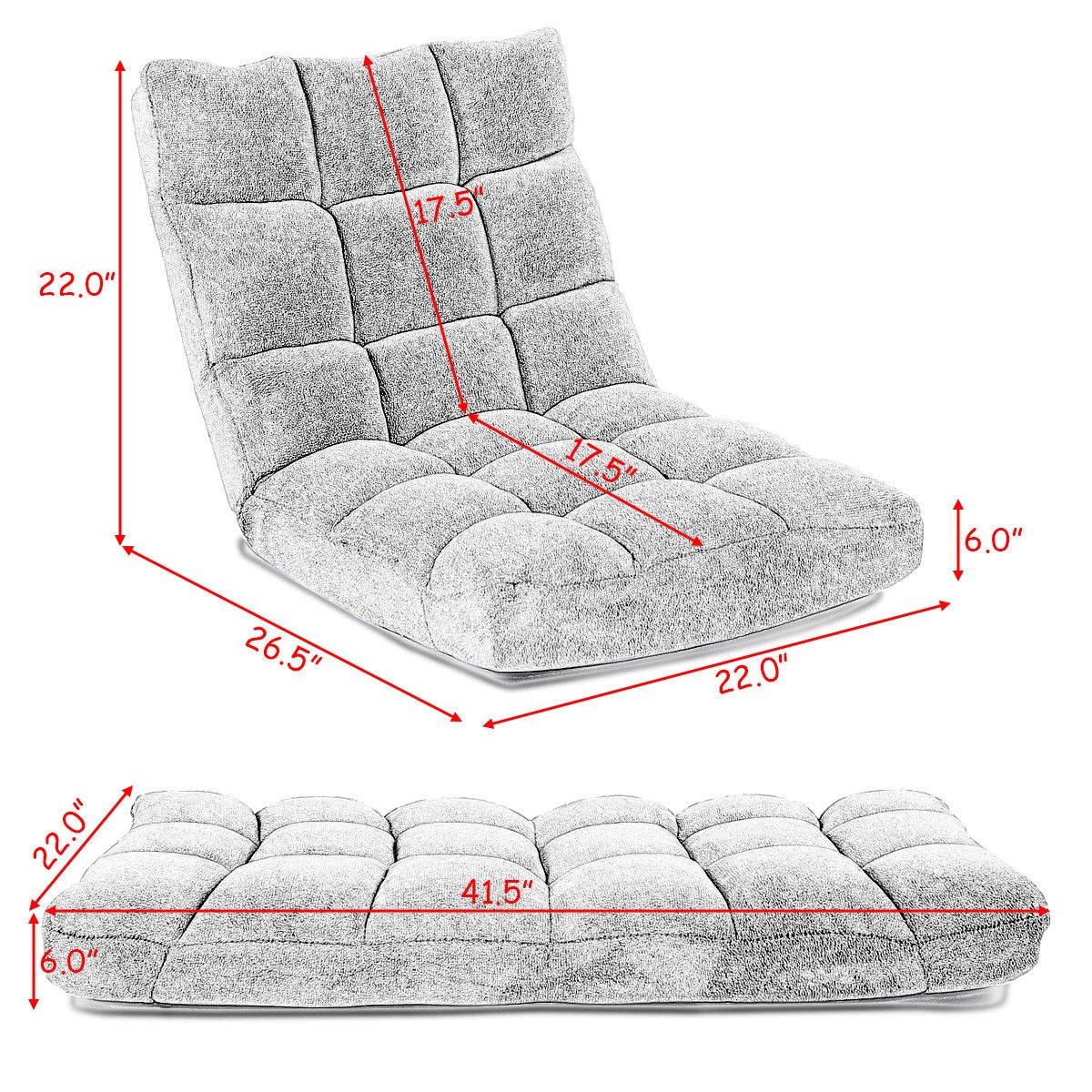 Adjustable 14-Position Floor Chair Folding Gaming Sofa Chair Cushioned Purple