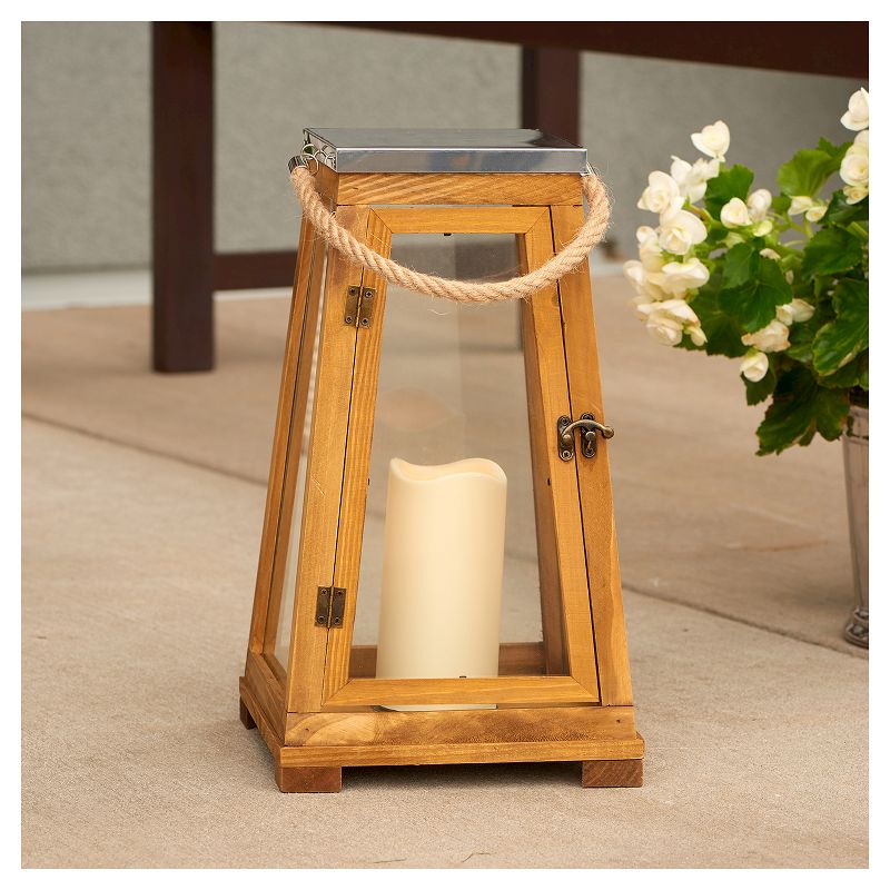 Smart Living Newport 15" LED Candle Outdoor Lantern - Natural Wood