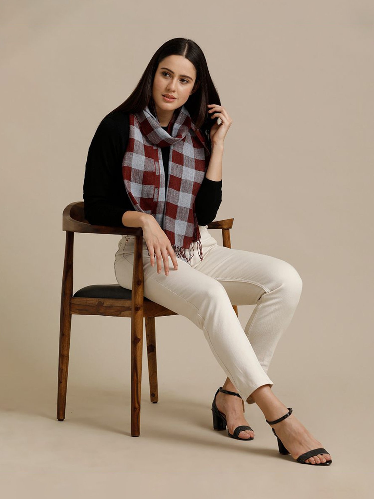 Linen Club Maroon Checks Pure Linen Stole