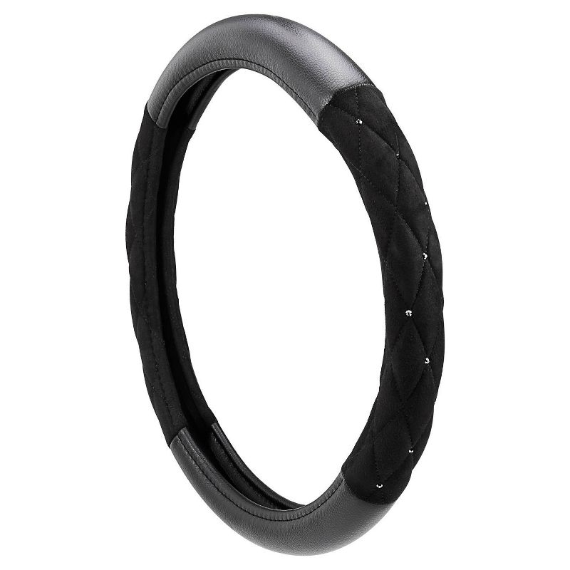 LUNNA 1pc Jet Black Steering Wheel Cover Embellished with Swarovski Crystals