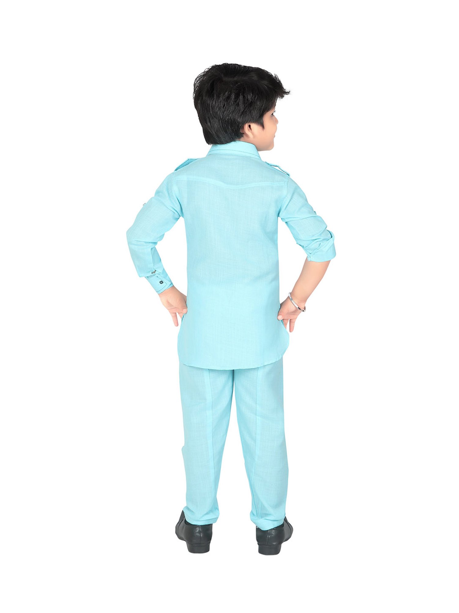 Ahhaaaa Kids Blue Solid Kurta with Pajamas