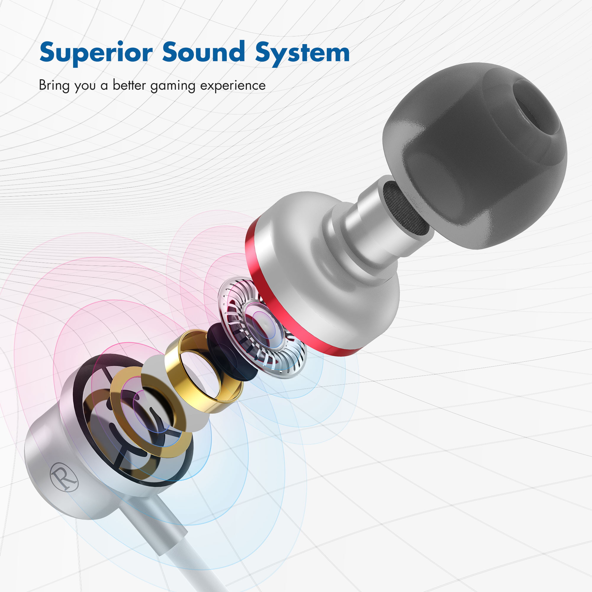 KIWI design Headphones for Oculus Quest 2 / Rift S VR Headset Noise-Isolating in-Ear Earphones with 3D 360 Degree Sound and Custom Silicone Earbuds Caps (White)