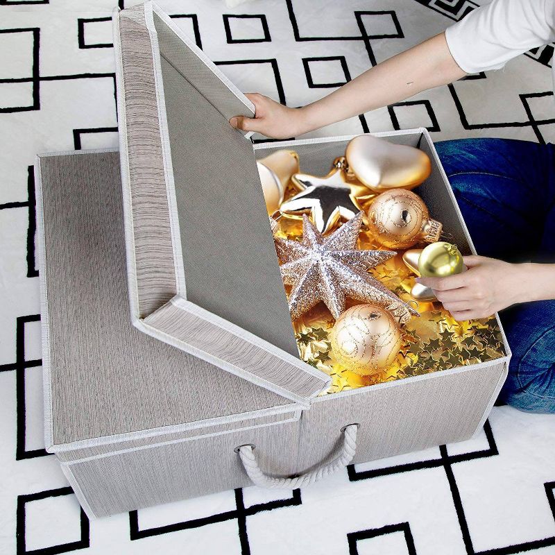 StorageWorks 65L Foldable Polyester Storage Bin with Cotton Rope Handles and Double-Open Lid Clay