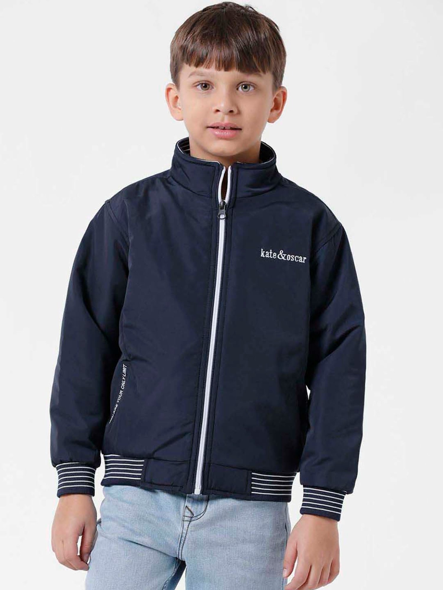 Kate & Oscar Kids Navy Embroidered Full Sleeves Jacket
