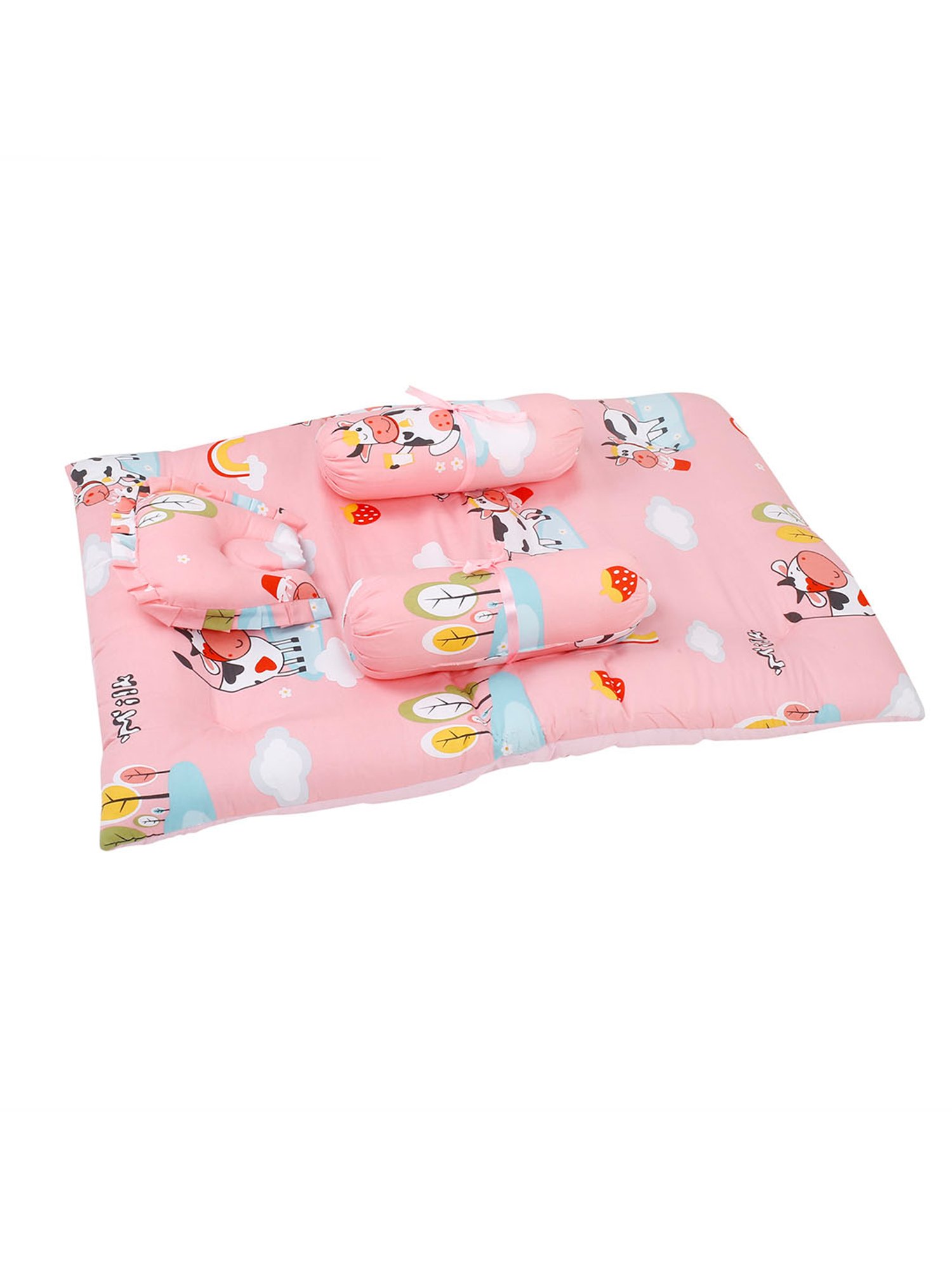 Baby Moo Milkaholic Peach Mattress Set with Neck Pillow and Bolsters