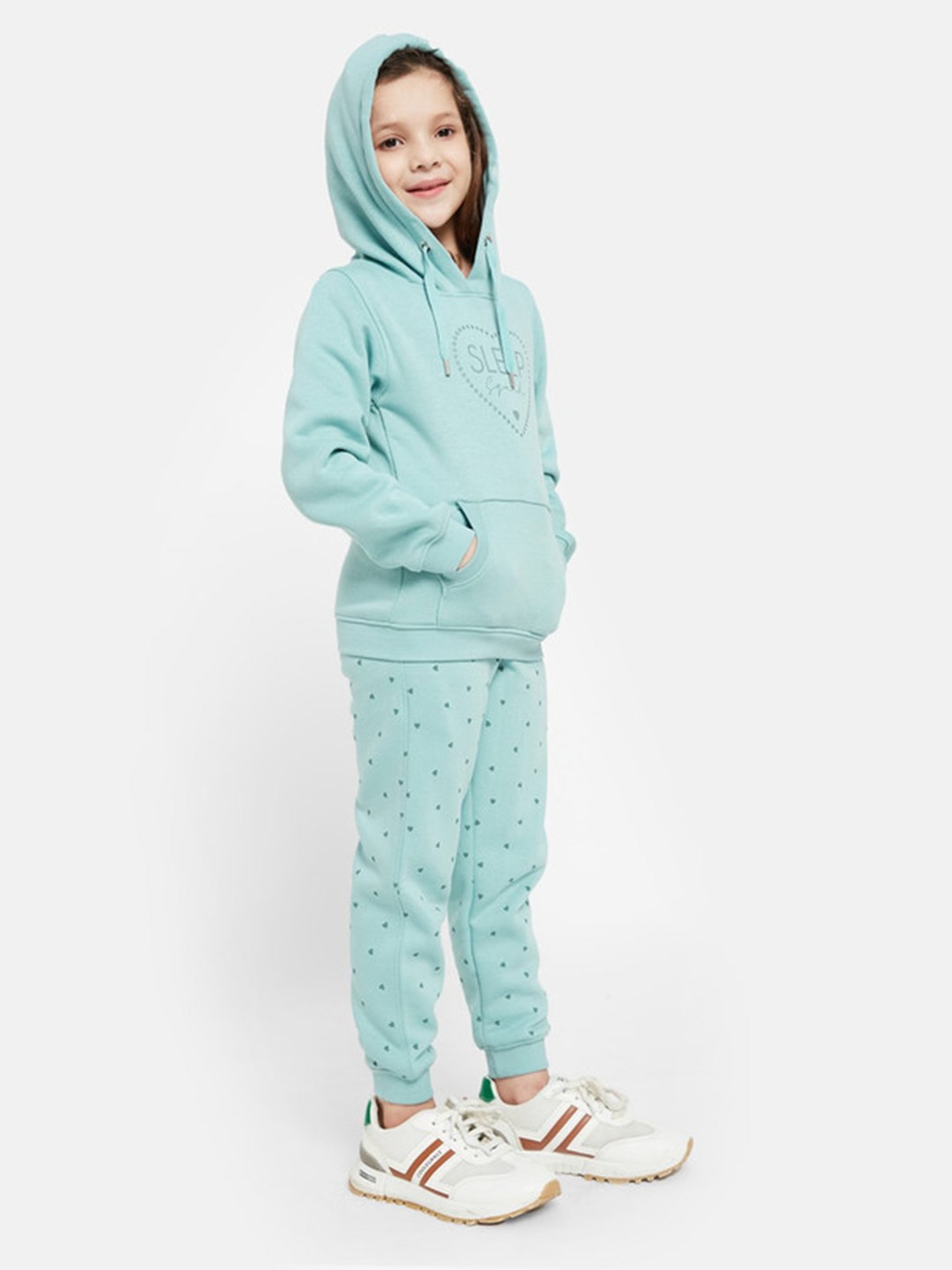 METTLE Kids Light Teal Printed Full Sleeves Tracksuit