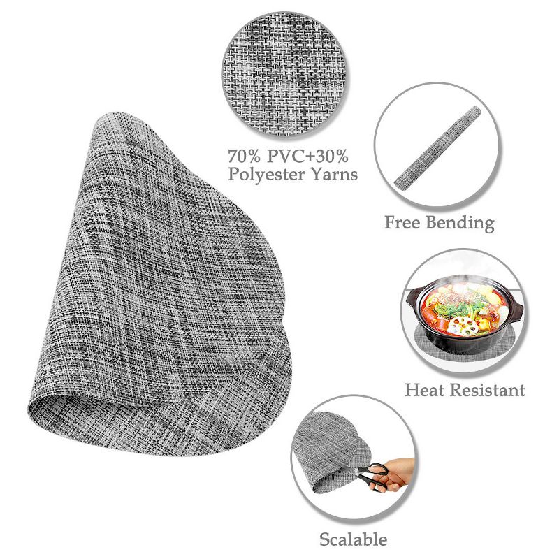 6 Pcs 18" x 12" Vinyl Washable Heat-resistant Cross Woven Non-slip Placemat Gray  - PiccoCasa