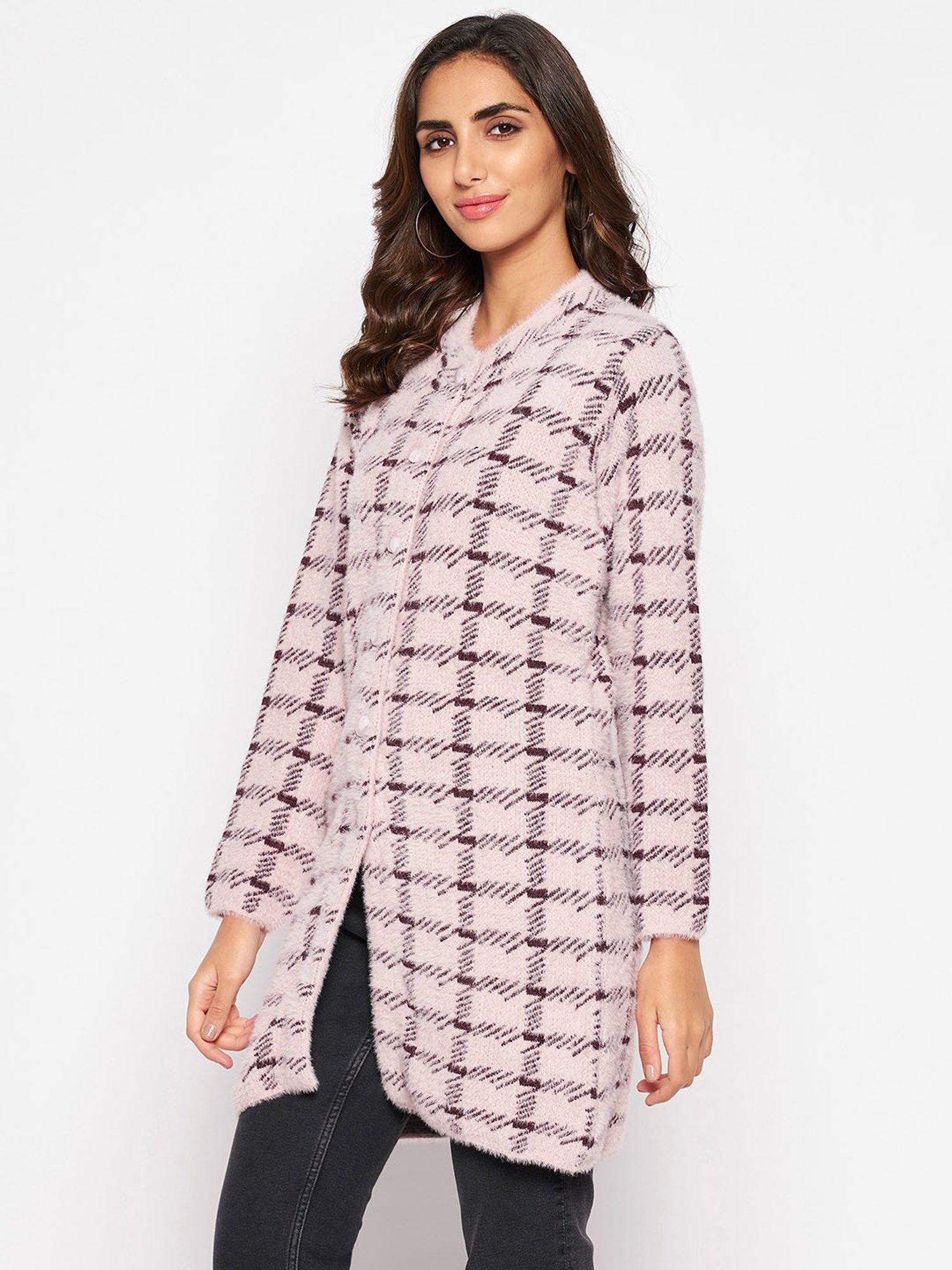 Crozo By Cantabil Pink Check Cardigans