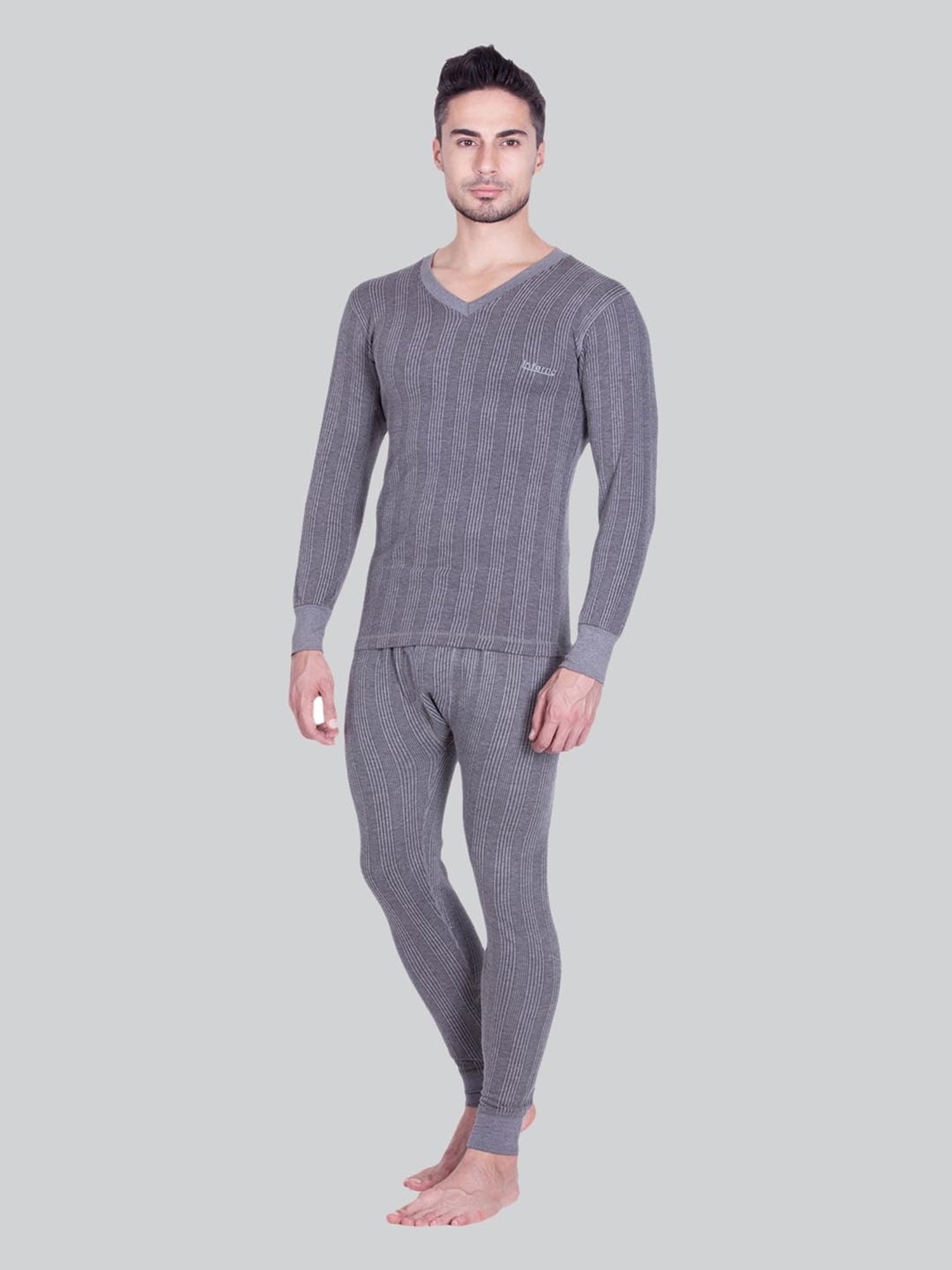 LUX Inferno Charcoal Skinny Fit Striped Thermal Set