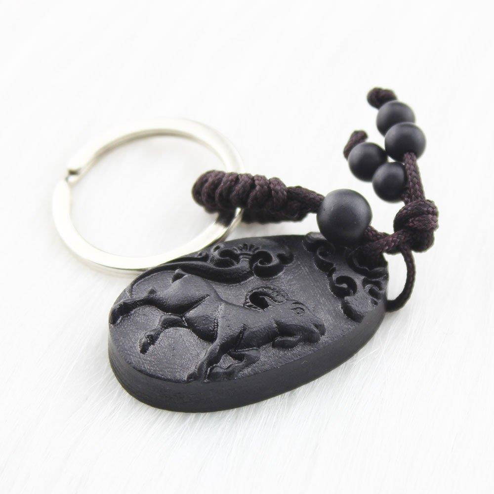 FOY-MALL Chinese Zodiac Sheep Ebony Wood Men Women Key Chain for Gift M1111