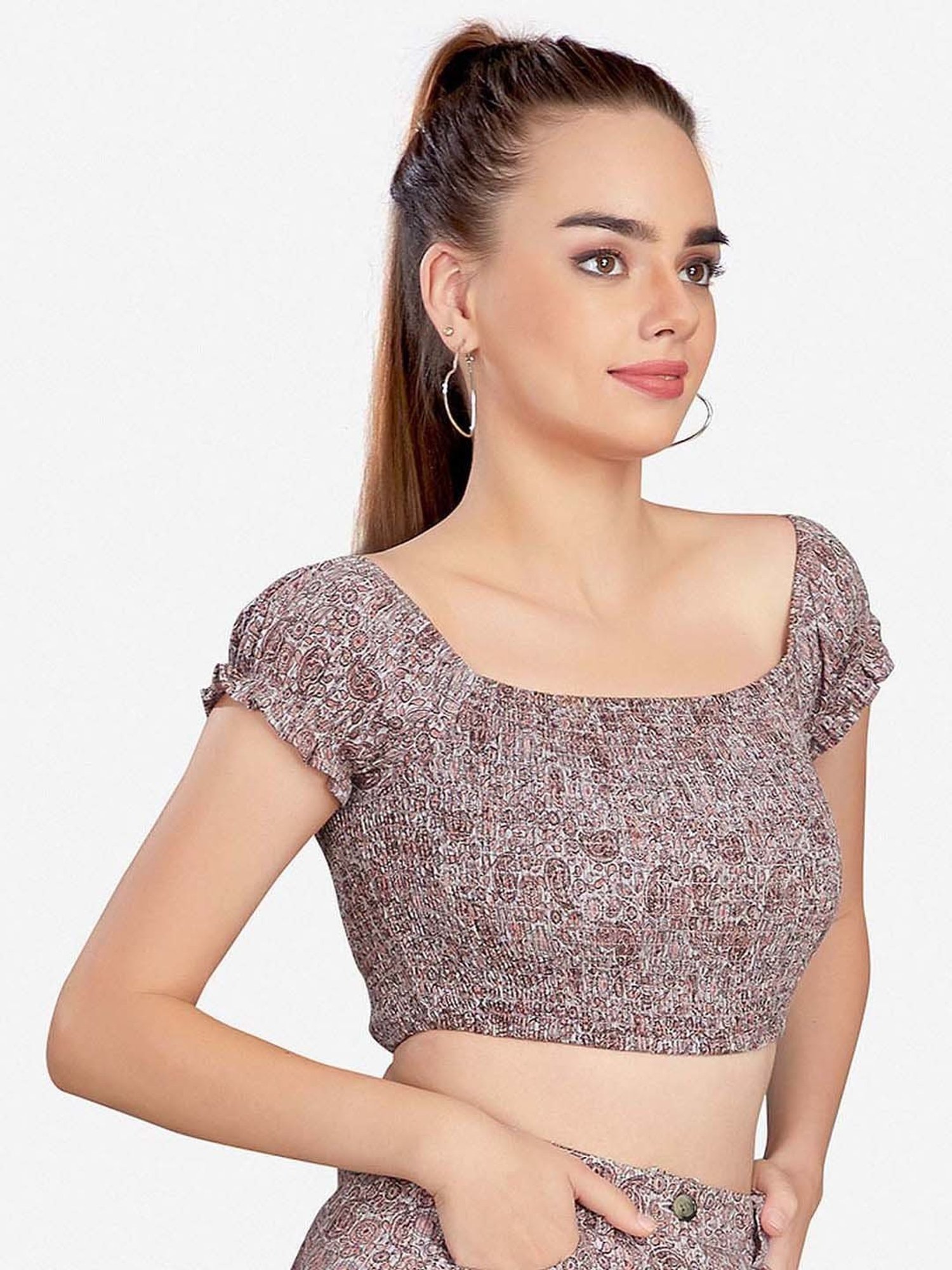 VASTRADO Brown Printed Crop Top