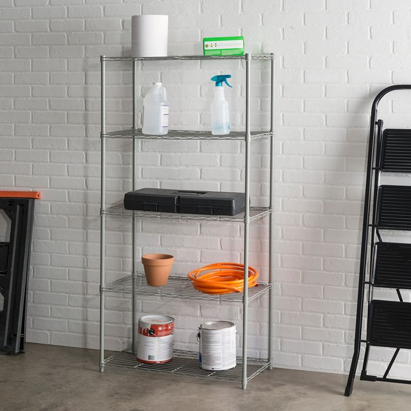 Home Basics 5 Tier Wide Wire Steel Wire Shelf, Grey