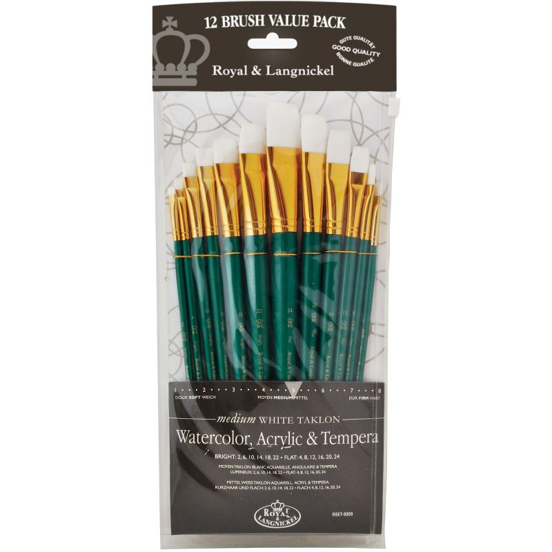 White Taklon Flat Value Pack Brush Set-12/Pkg