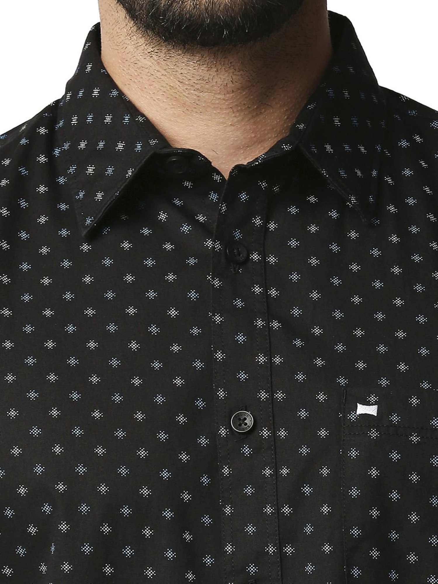 Basics Black Cotton Slim Fit Printed Shirt