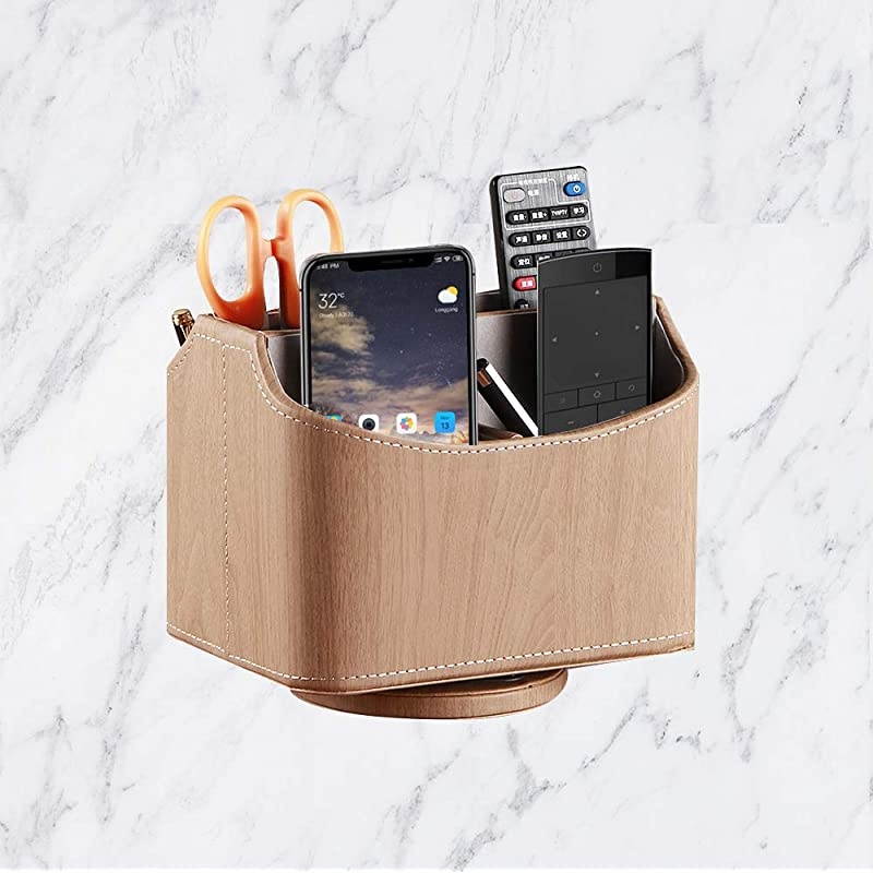 Control Holder 360 Degrees Rotatable Desk Stationery Supply Organizer PU Leather Desktop Storage Box for Controllers Media Bedside Spinning TV Caddy E-reader iPad Mobile Pencil Cosmetic(Black)
