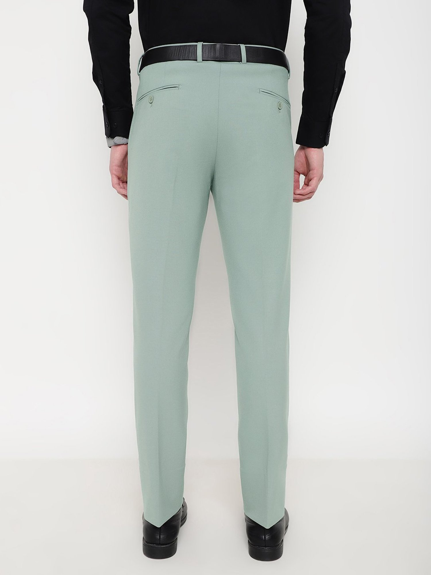 SUBTRACT Mint Green Slim Fit Flat Front Trousers