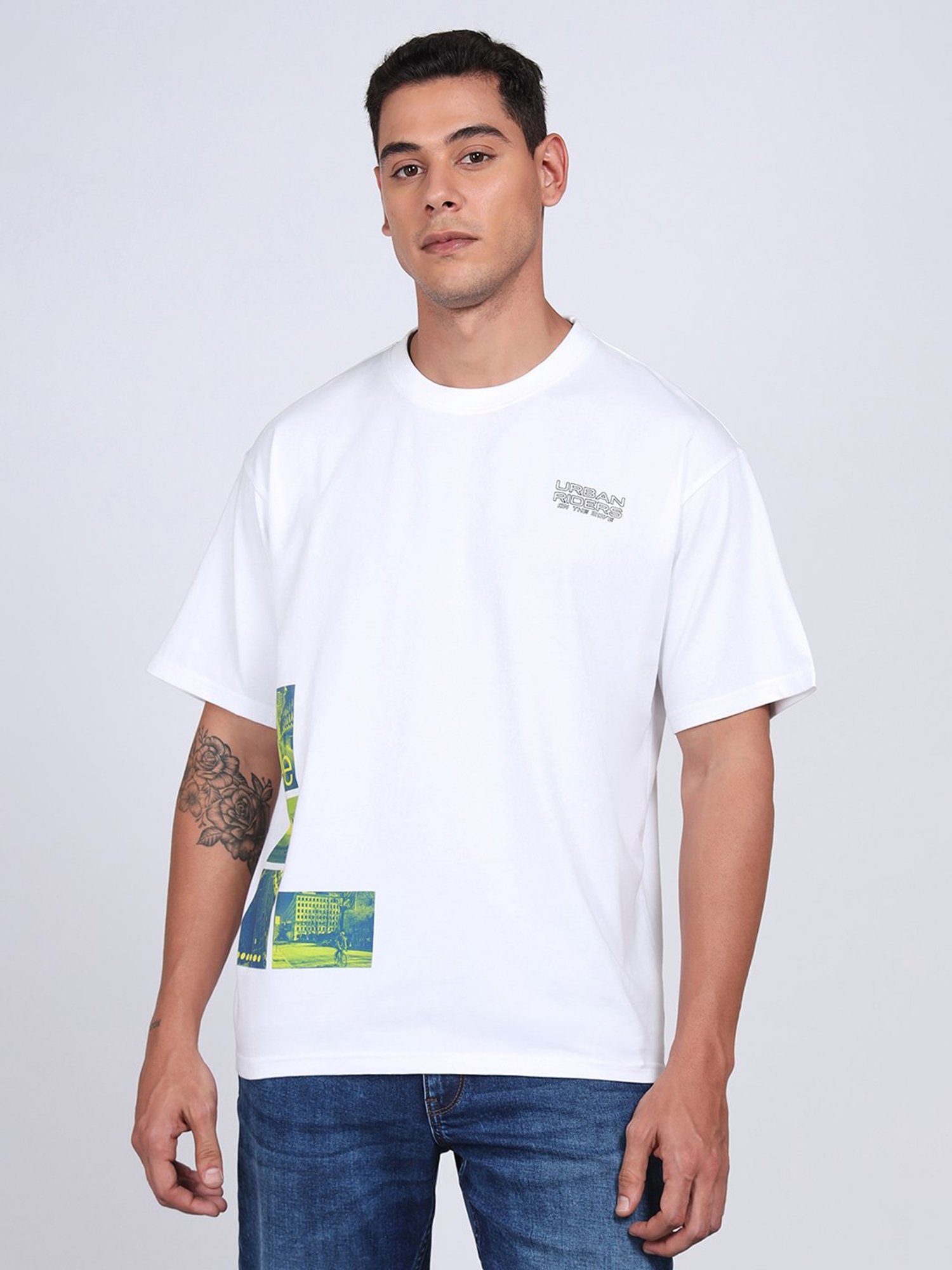 Lee Men Graphic Print White Crew Neck Oversize Fit Tshirt