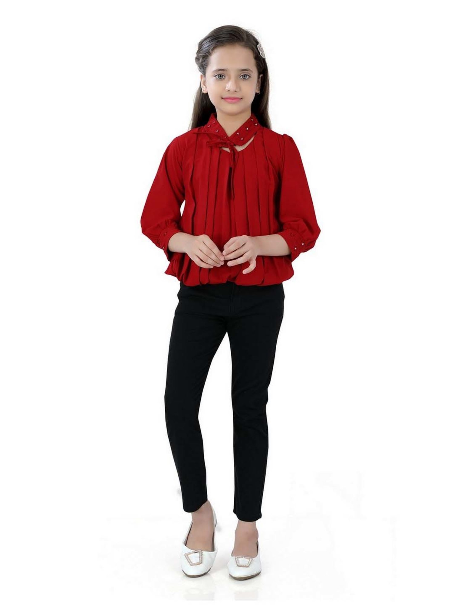 poplins Kids Maroon Cotton Regular Fit Top