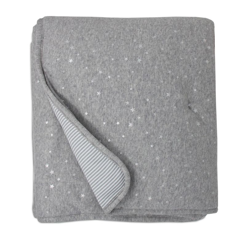 Living Textiles Baby Quilted Comforter - Metallic Stars + Gray Heathered Stripes