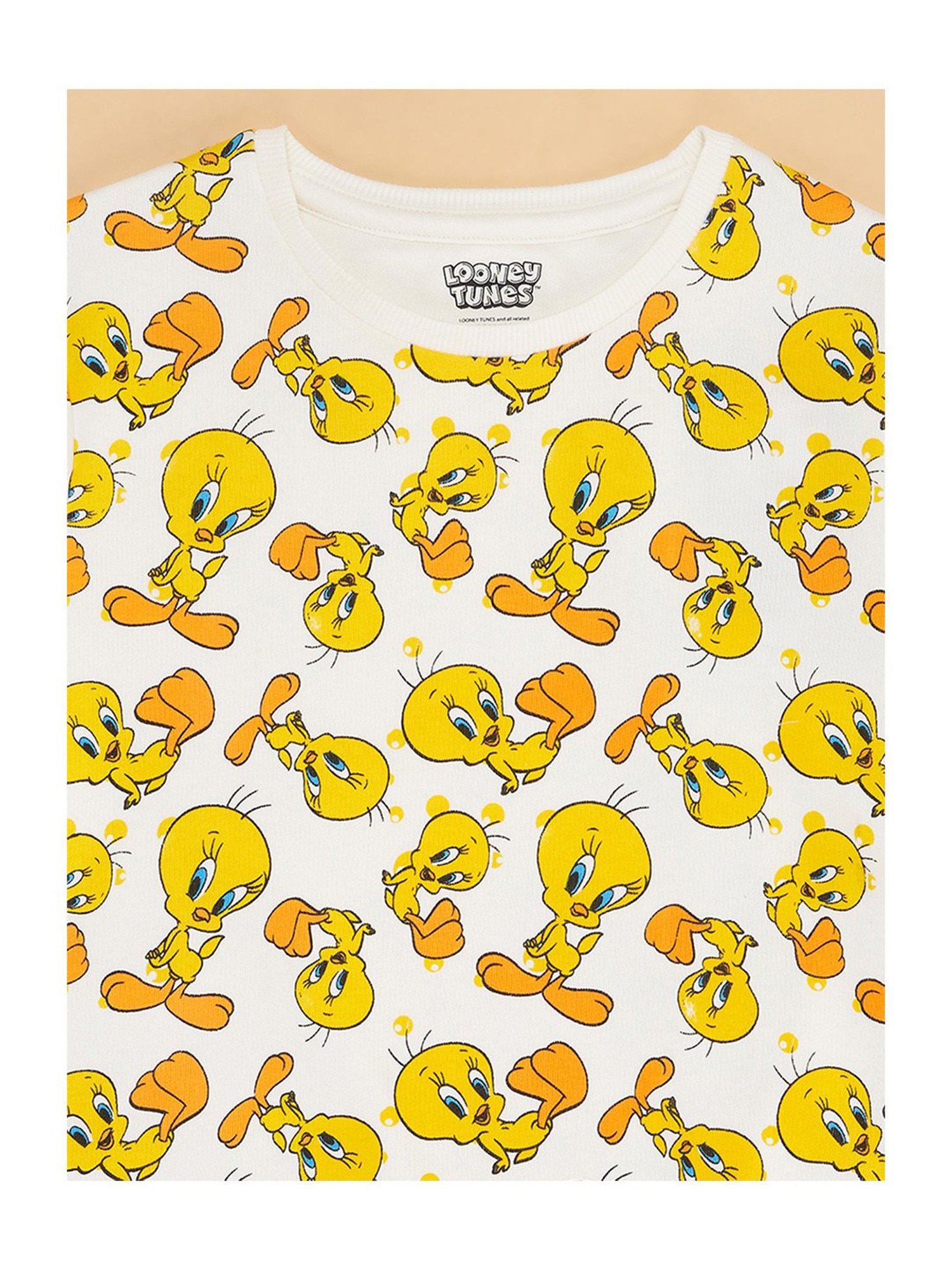 YU by Pantaloons Kids White & Yellow Printed Full Sleeves Sweatshirt