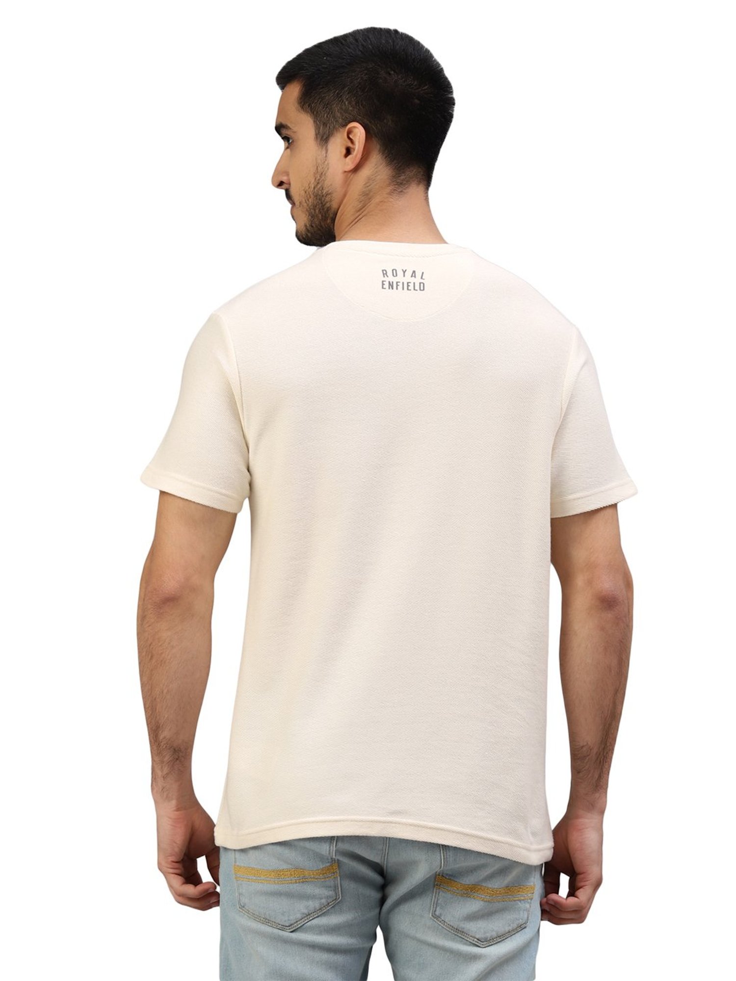 Royal Enfield MLG Classic Off White Regular Fit Logo Print Crew T-Shirt