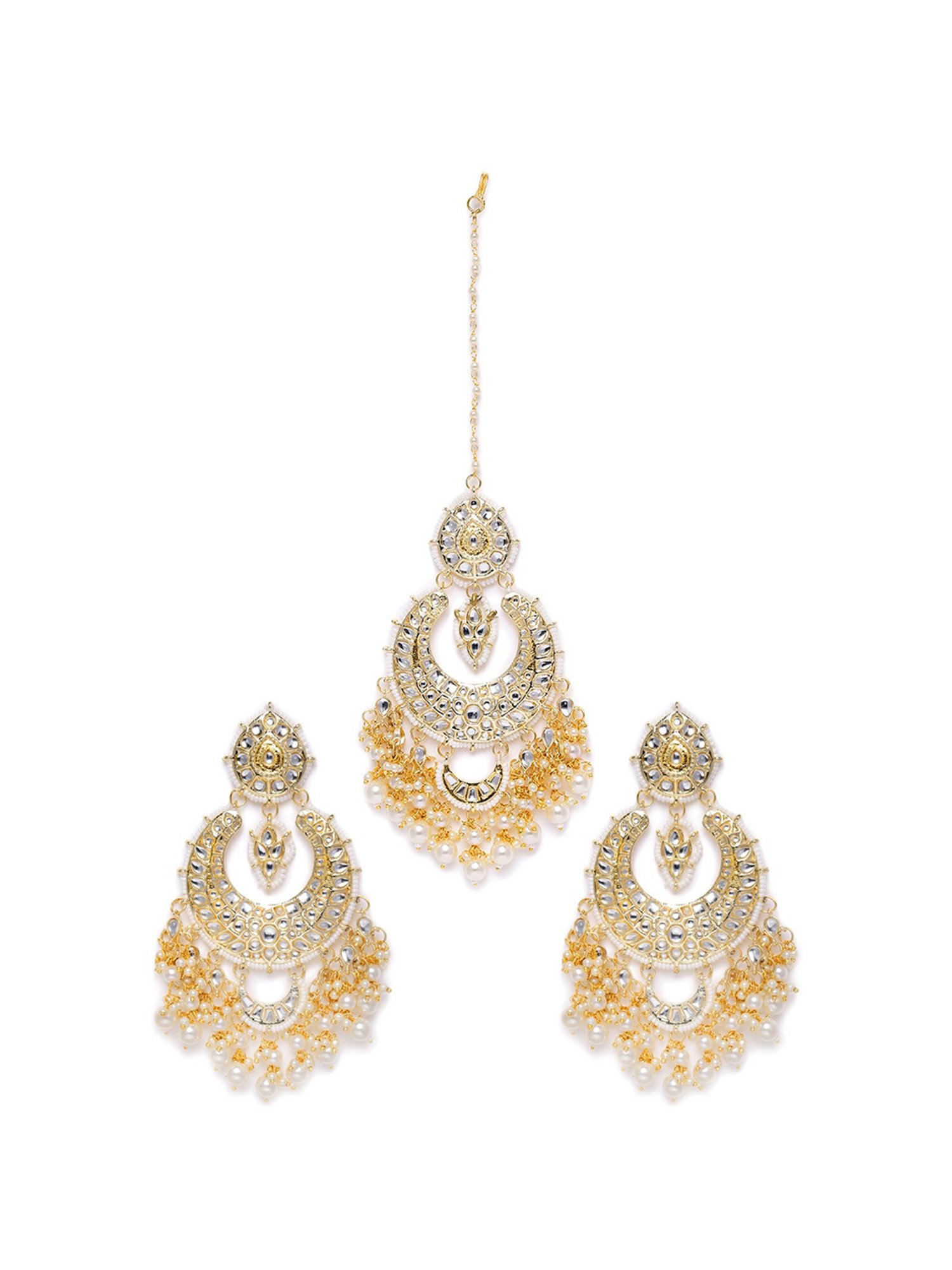 Zaveri Pearls Gold Tone Kundan & Pearls Bridal Collection Earring & Maangtikka Set-ZPFK9994